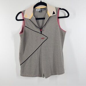 JAMIE SADOCK size M Sleeveless Summer Top colorful striped Collared V Neck Golf